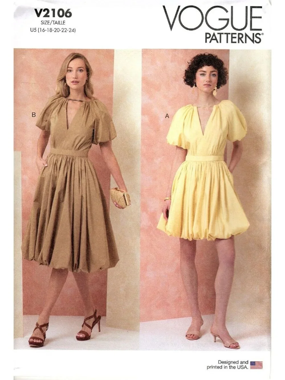 Vogue Patterns V2106 Womens 16 to 24 Bubble Hem Dress Uncut Sewing Pattern